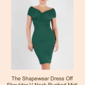 Popilush Emerald Green Ruched Off-Shoulder Midi Dress